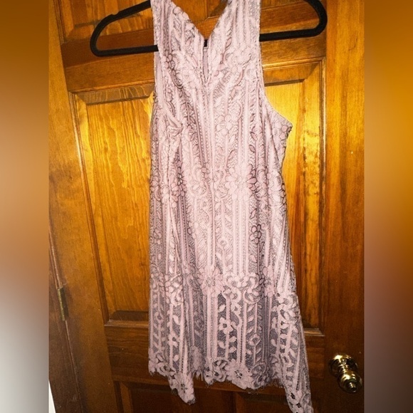 Womens Purple Lace Sleeveless Halter Short Shift Dress - Picture 6 of 7